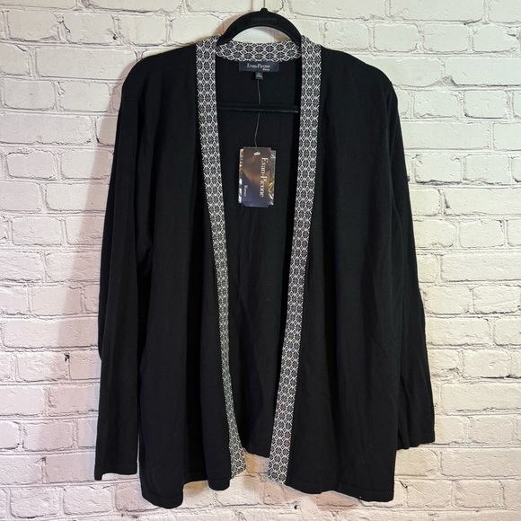 NWT Evan Picone Black Cardigan with Patterned Trim Size 2XL - Picture 1 of 8